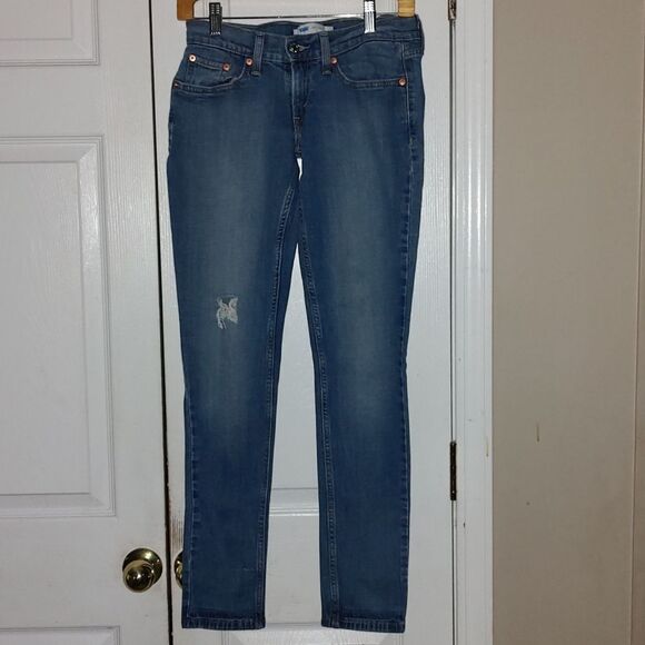 Levi Strauss 524 Distressed Skinny Jeans Sz 26x32 - Picture 1 of 8